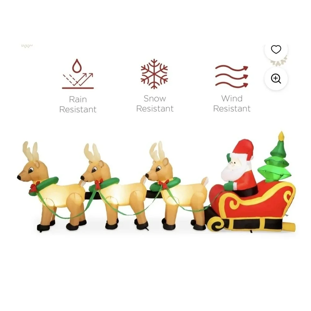 Inflatable Santa Sleigh Reindeer Outdoor Yard‎ Deco Lights Up Best Choice Prod